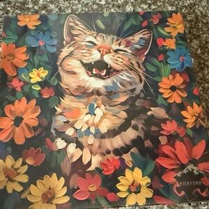 Colorful Cat and Flowers Canvas Art